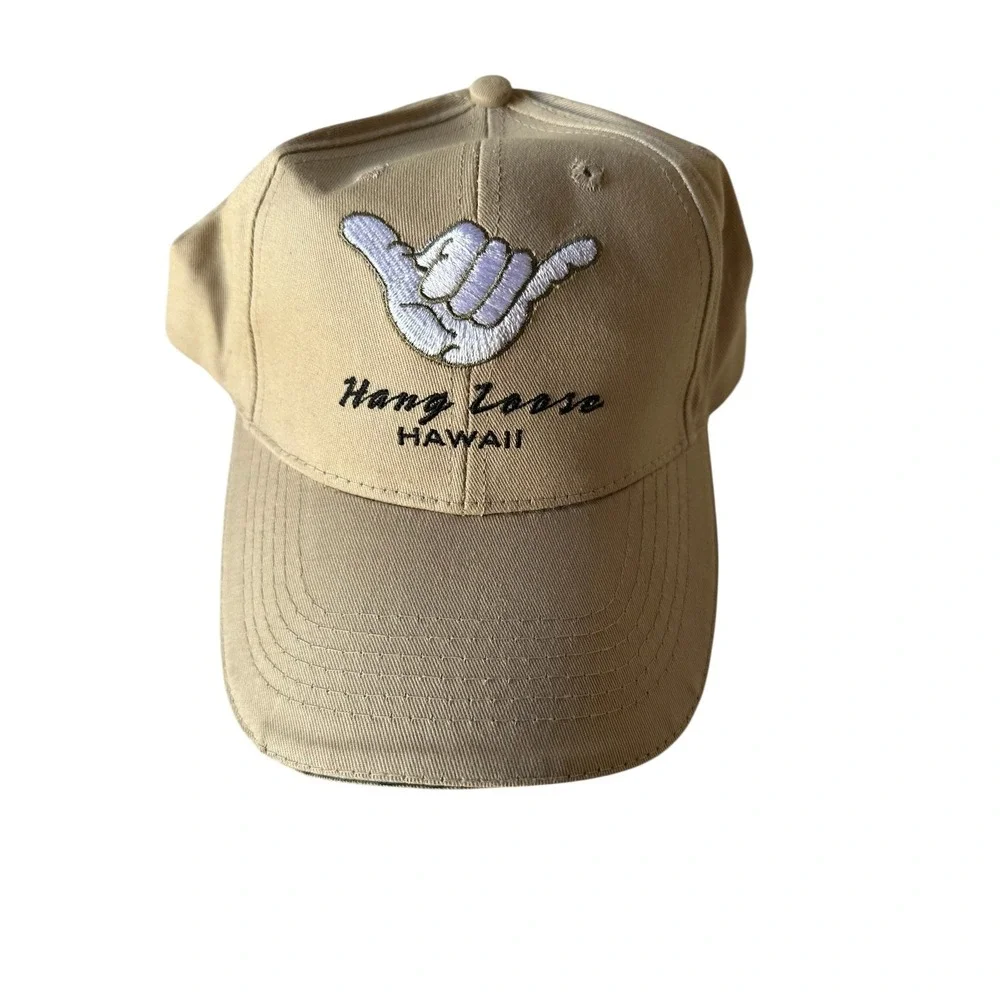 Hang Loose Hawaii Dad Hat Cap Strapback Beige Canvas Embroidered Surf Aloha EUC